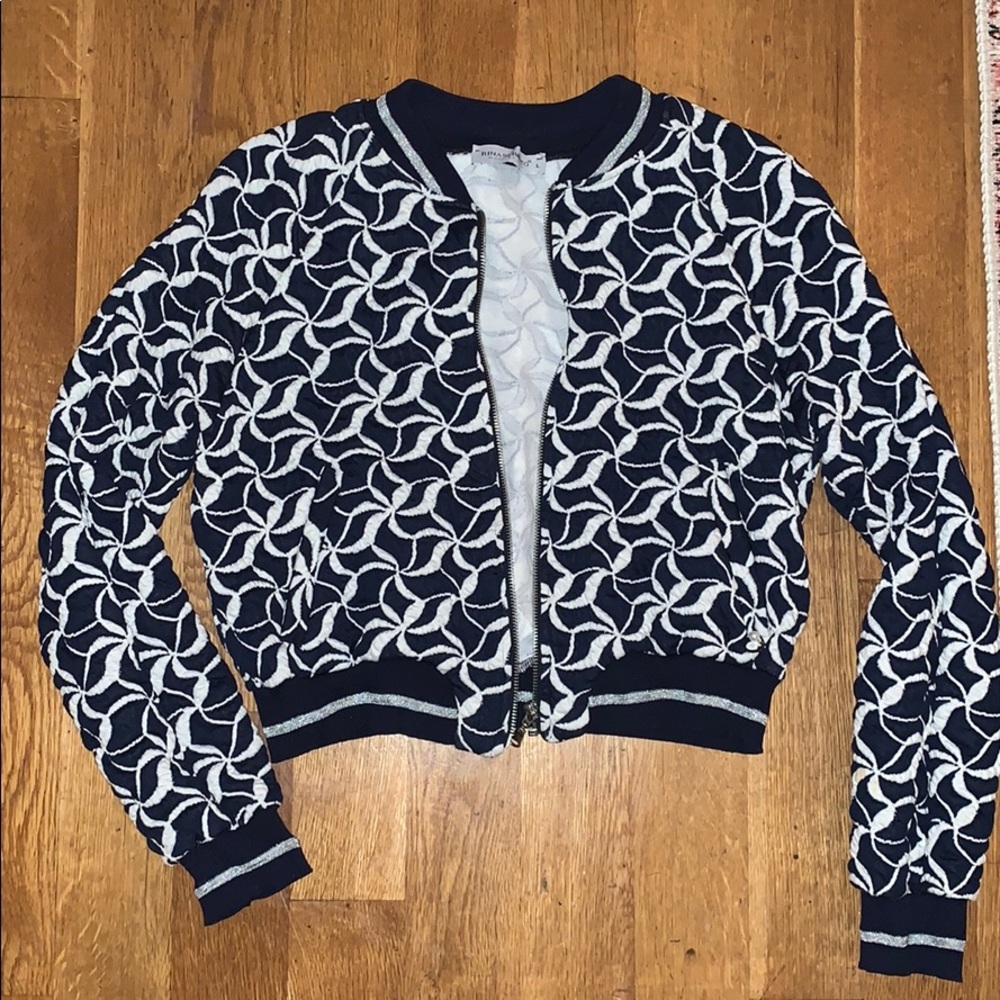 Navy and white floral bomber jacket